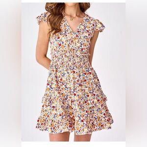 Women’s Floral Ruffle Sleeve Sundress, XS